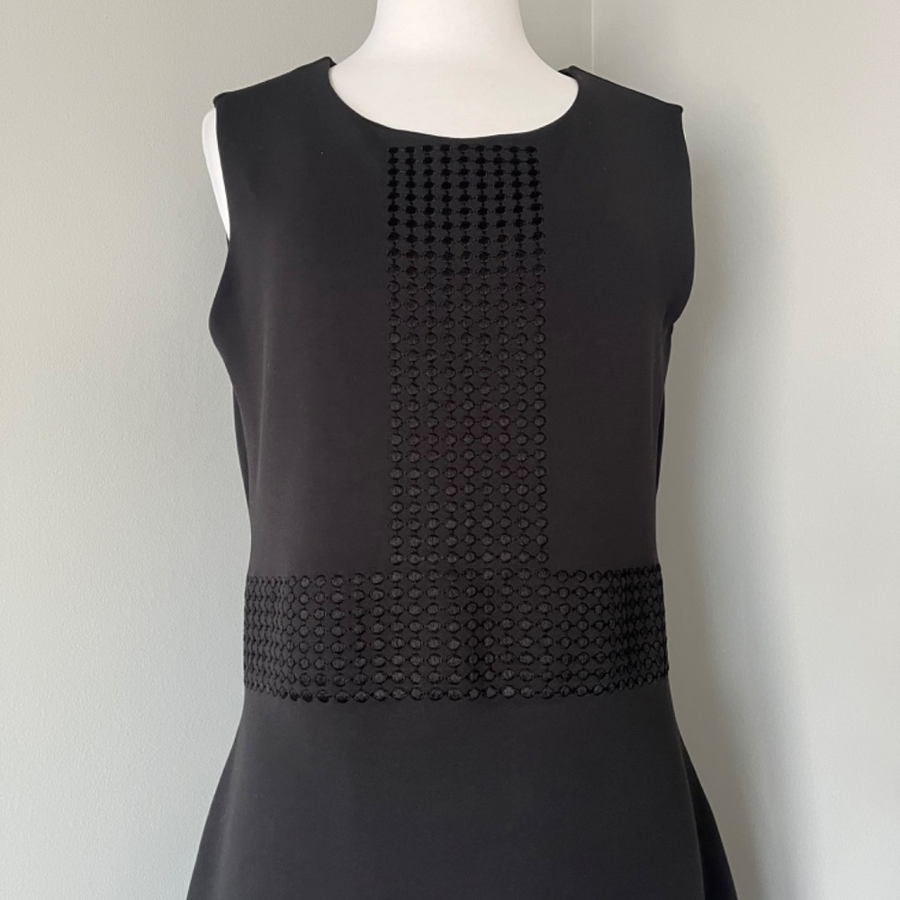 Hugo Boss Black Stretch Embordered Pencil Career Sleeveless Dots Sheath Dress L - Picture 6 of 13